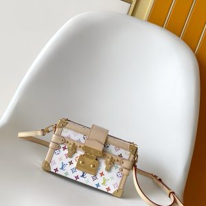 Alternative view of P720M28243 White Color Takashi Murakami Hard Case Bag Seasonal New Arrival PETITE MALLE Handbag The iconic Petite Malle handbag joins the celebration of Louis Vuitton Monogram's 130th anniversary, featuring vibrant hues on Monogram canvas alongside signature details like luggage-style corners and the traditional S-lock clasp.An interior label identifies this celebratory edition, while the adjustable shoulder strap allows for crossbody wear. Dimensions: 12.5 x 6 x 20 cm (H x W x L)